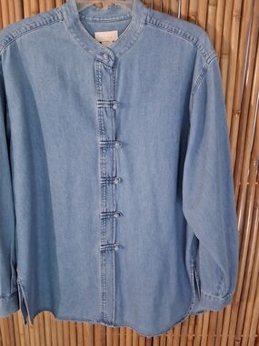 J. Jill Light Blue Denim Mandarin Collar Button-Up Shirt